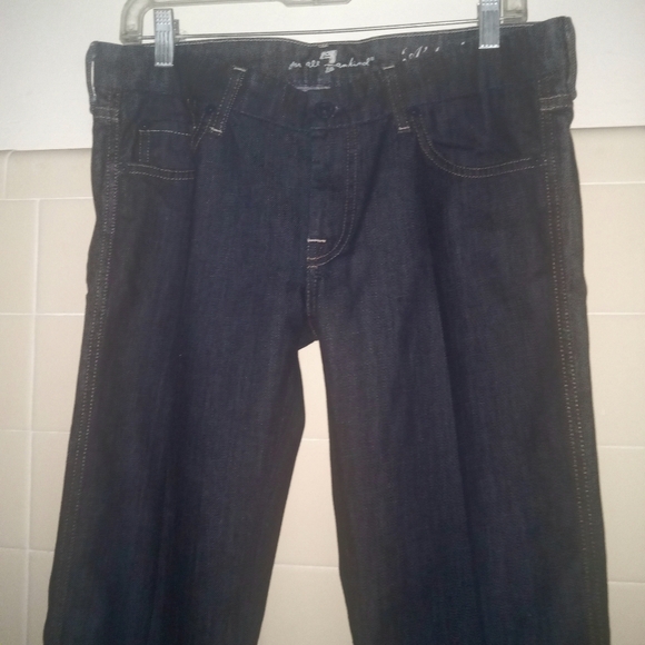 New HTF: 7 Mankind Swirl Embroidered CRYSTAL A Pocket Bootcut Jeans 30 x 34 Dark - Picture 6 of 16